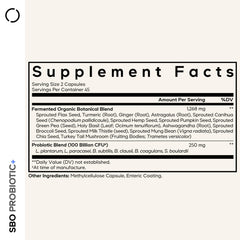 Codeage SBO Probiotics capsule close-up highlighting vegan, dairy-free formulation for daily use.