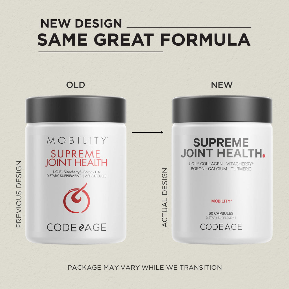 Codeage Supreme Joint Health capsules closeup highlights capsule texture.