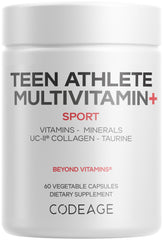 Codeage Teen Athlete Multivitamin+ bottle with capsules for active teens' daily nutrition.