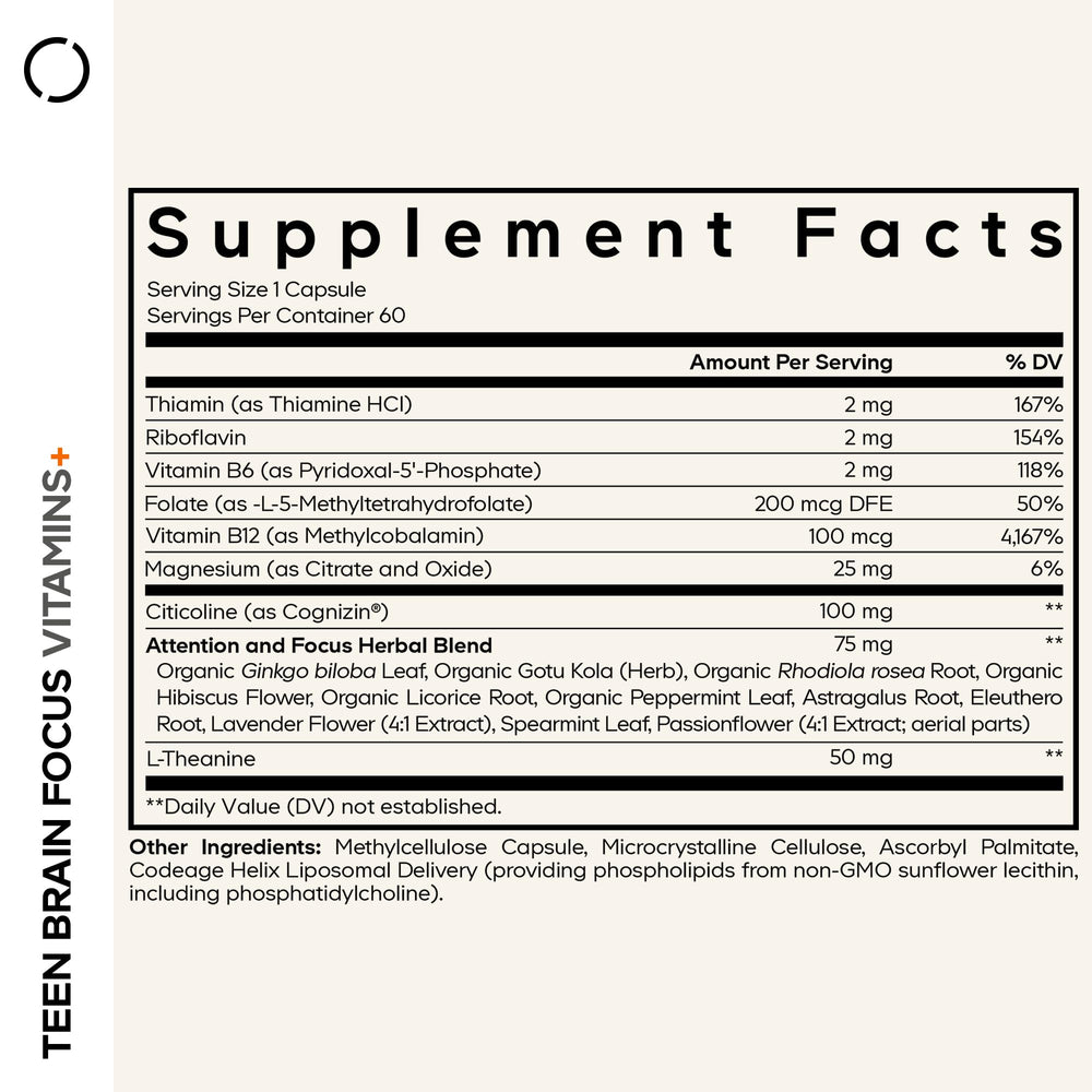 Codeage Teen Brain Focus capsules ready for easy daily intake.