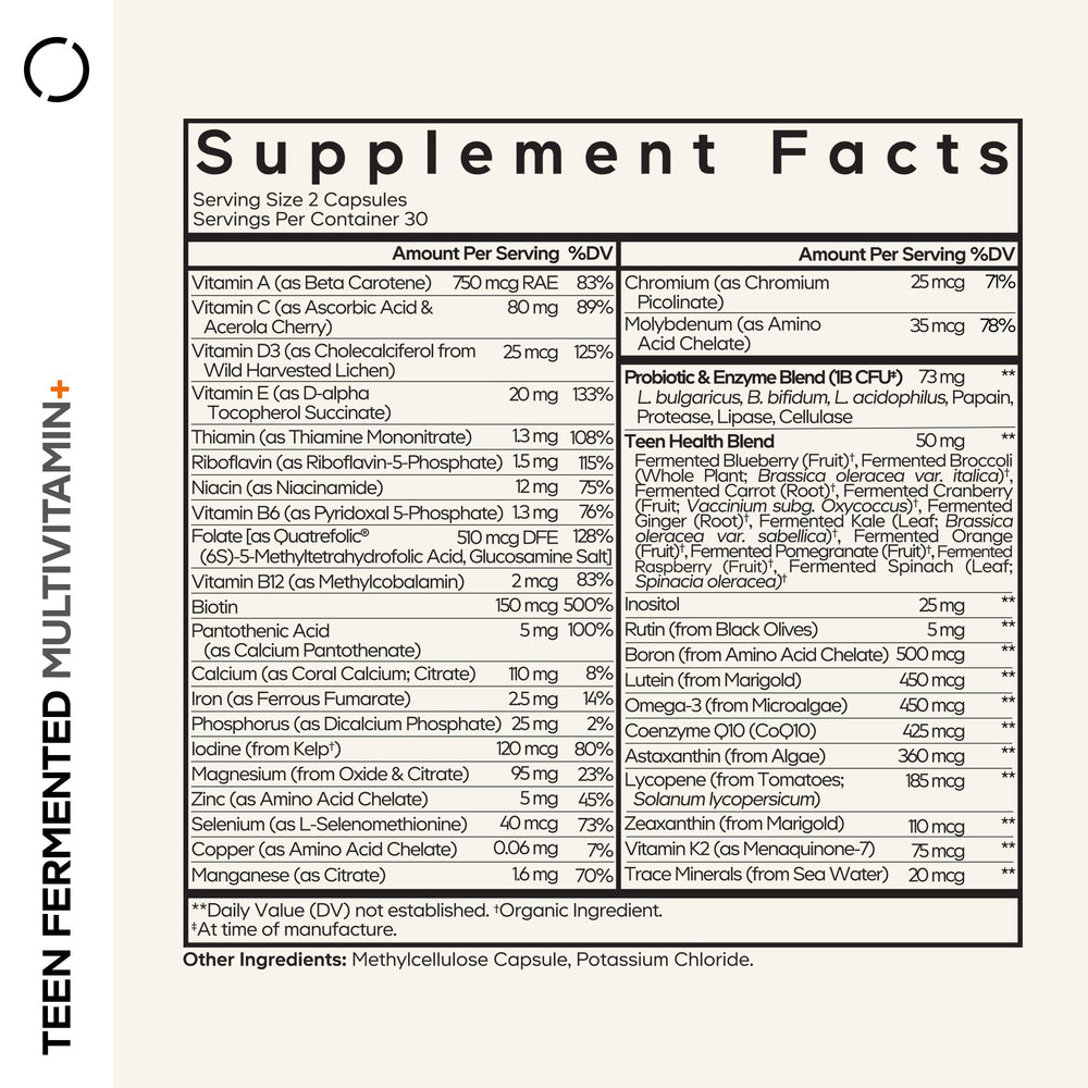 Codeage Teen Multivitamin capsules closeup highlighting easy swallowing