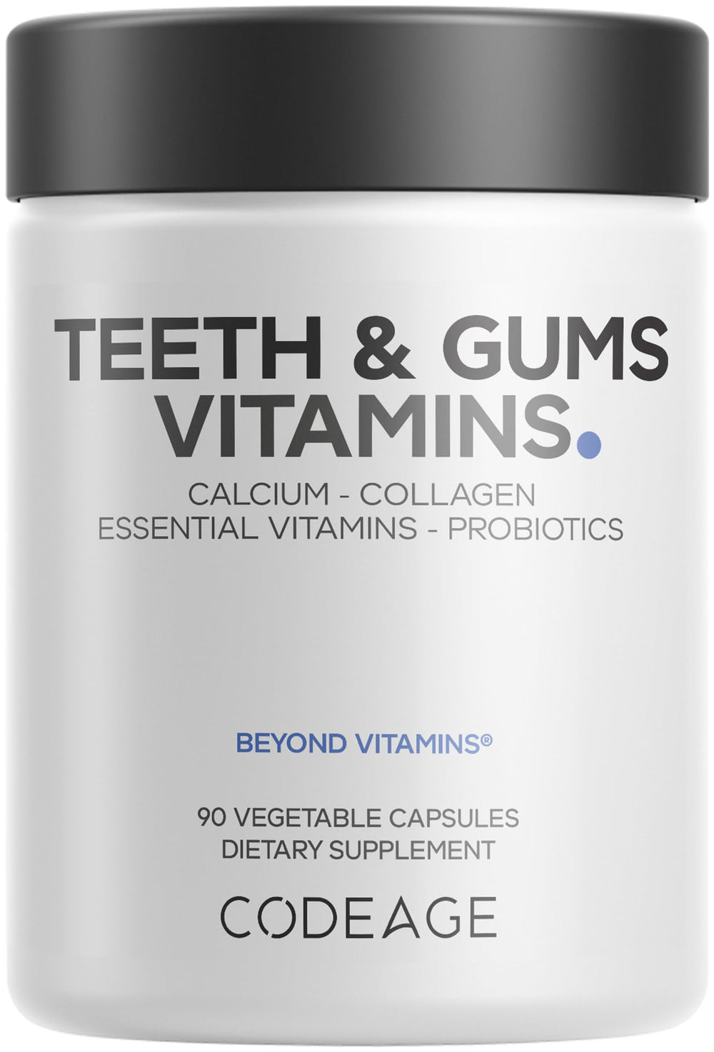 Codeage Teeth & Gums bottle shown for daily oral wellness support.