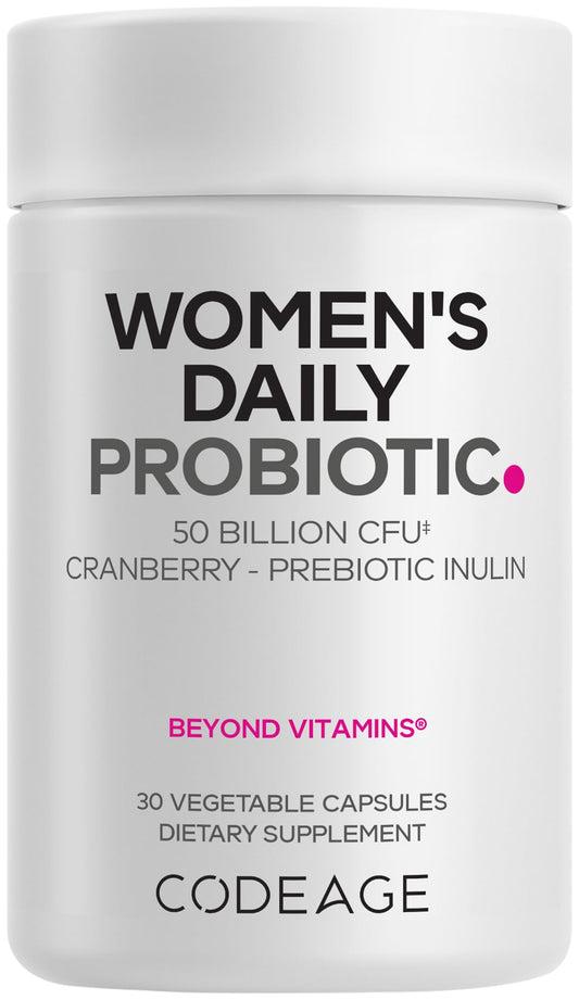 Codeage Women’s Daily Probiotic bottle showcases 50 Billion CFU for daily wellness.