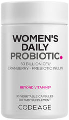Codeage Women’s Daily Probiotic bottle showcases 50 Billion CFU for daily wellness.