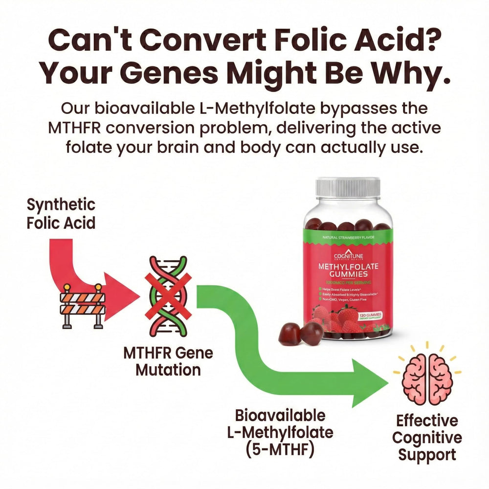 CogniTune strawberry-flavored gummies ideal for family folate support