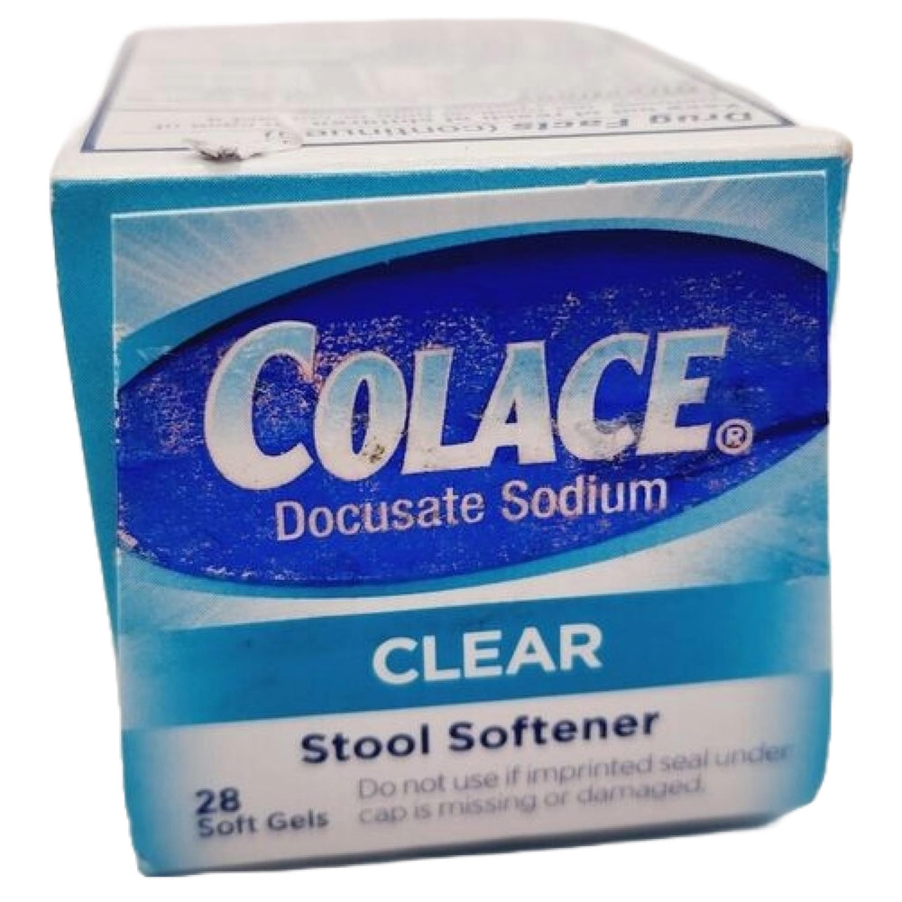Colace Clear Docusate label displays dosage and usage guidance.