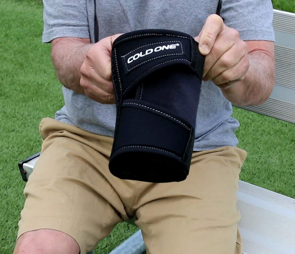 Cold One 360-degree elbow wrap delivers full coverage for comfortable icing.