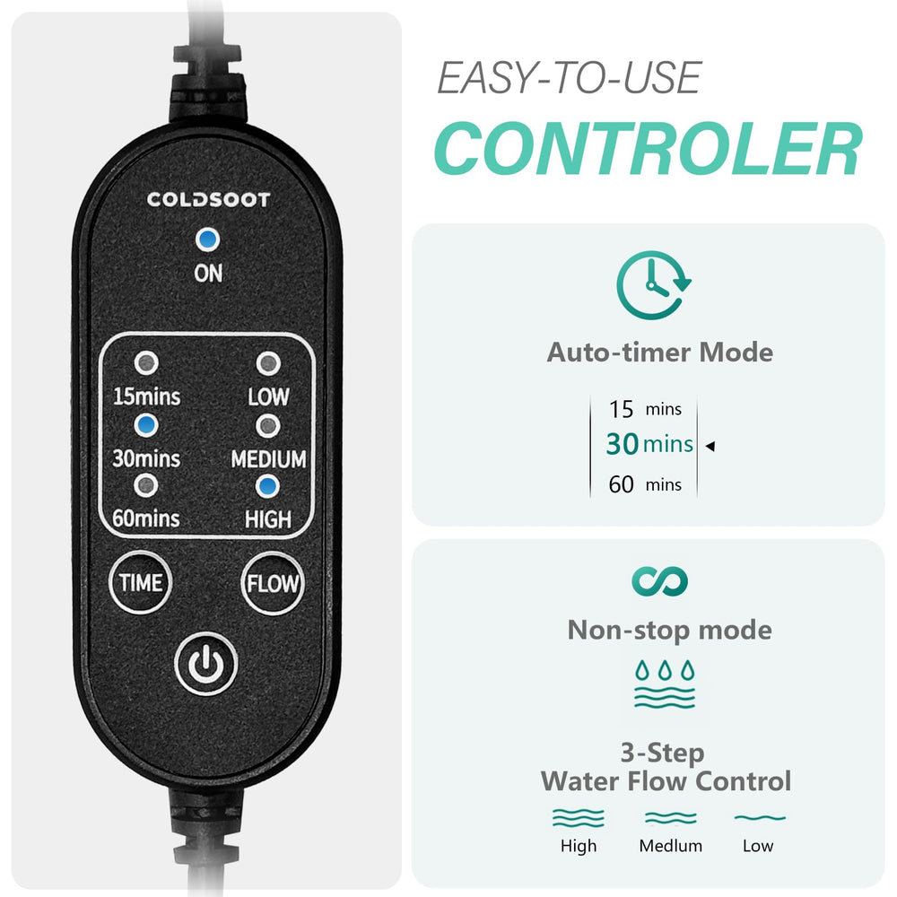COLDSOOT timer and flow control for tailored therapy sessions and comfort