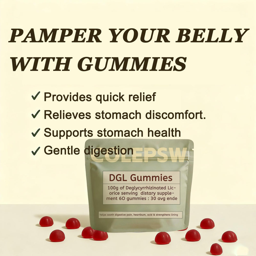 COLEPSW DGL Gummies dispensing shot demonstrates easy daily use for digestion support.