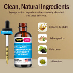 Collagen Mojo drops featuring ashwagandha and elderberry for calm focus.