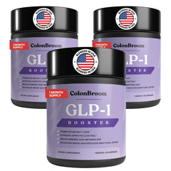 ColonBroom GLP-1 bottle close-up showing a vegan, gluten-free option for daily gut support.