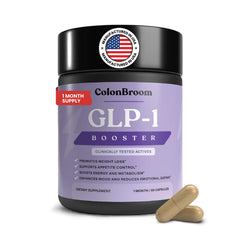 ColonBroom GLP-1 bottle close-up promoting gut health support
