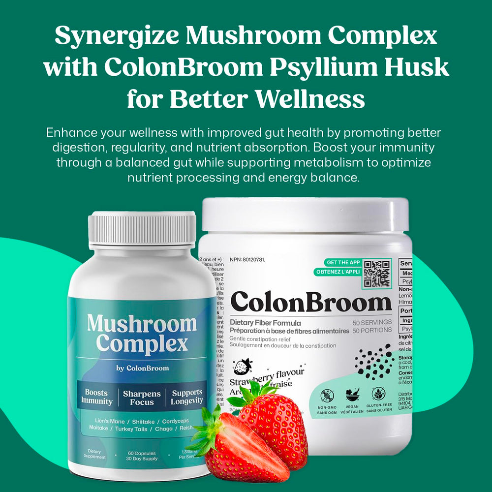 ColonBroom bottle with water and glass, encouraging daily use
