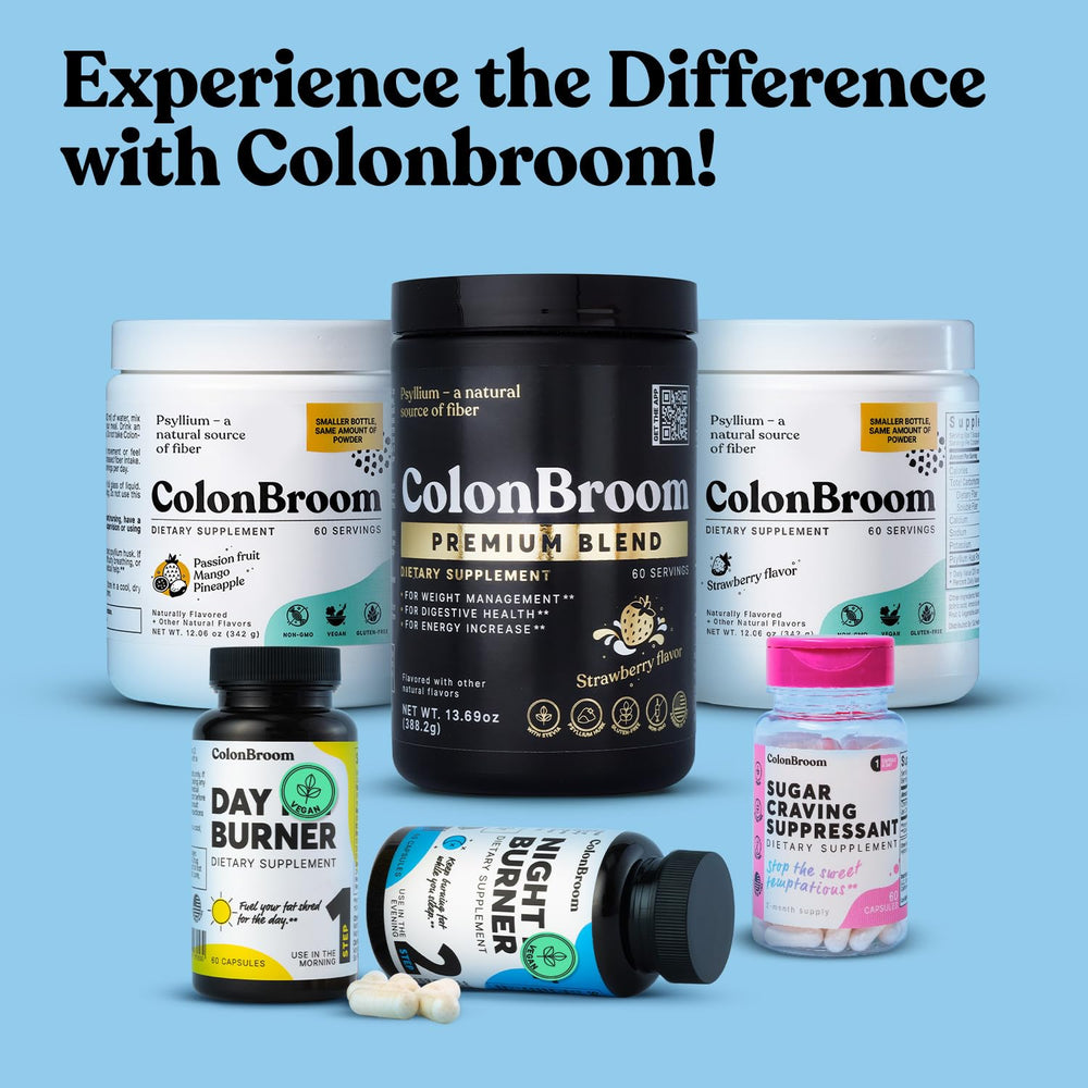 ColonBroom packaging box showcases product benefits and vegan formula.