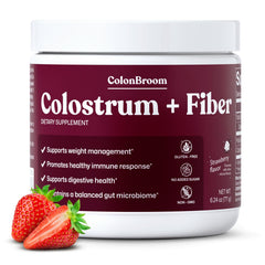 ColonBroom strawberry drink glass showcases flavor and daily digestive balance.