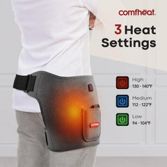 Comfheat hip pad showing three heat settings for customizable comfort.