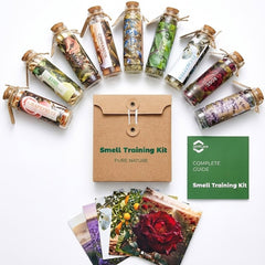 ComfiCare smell training kit with nine botanical vials for structured aroma practice.