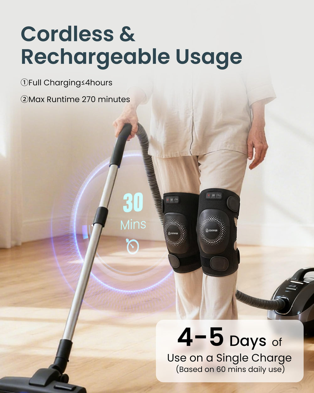 COMFIER cordless knee massager back view for posterior knee comfort