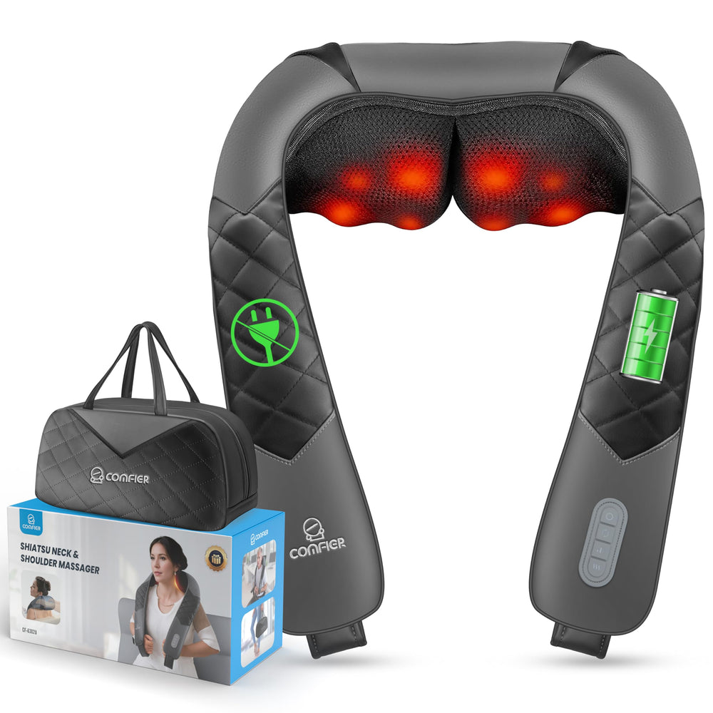 COMFIER cordless neck massager with heat for neck comfort and portability.