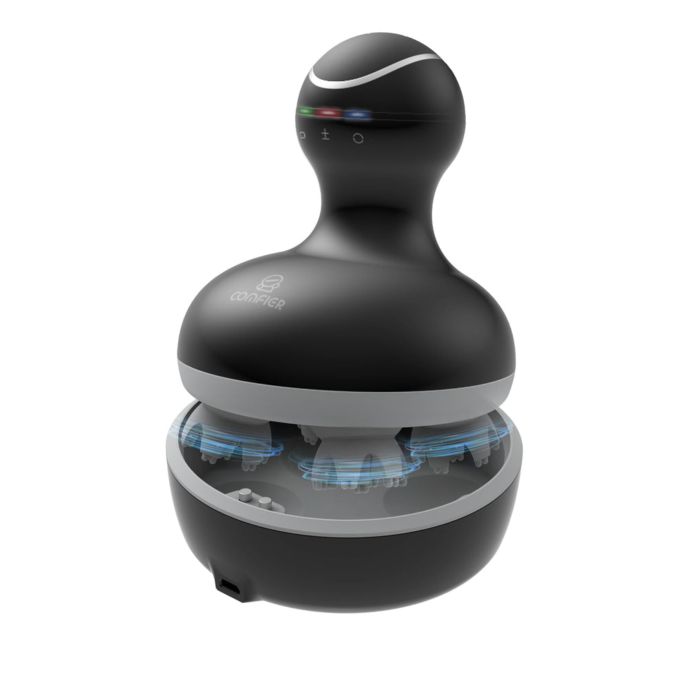 COMFIER electric scalp massager front view with four heads for relaxation and scalp stimulation.