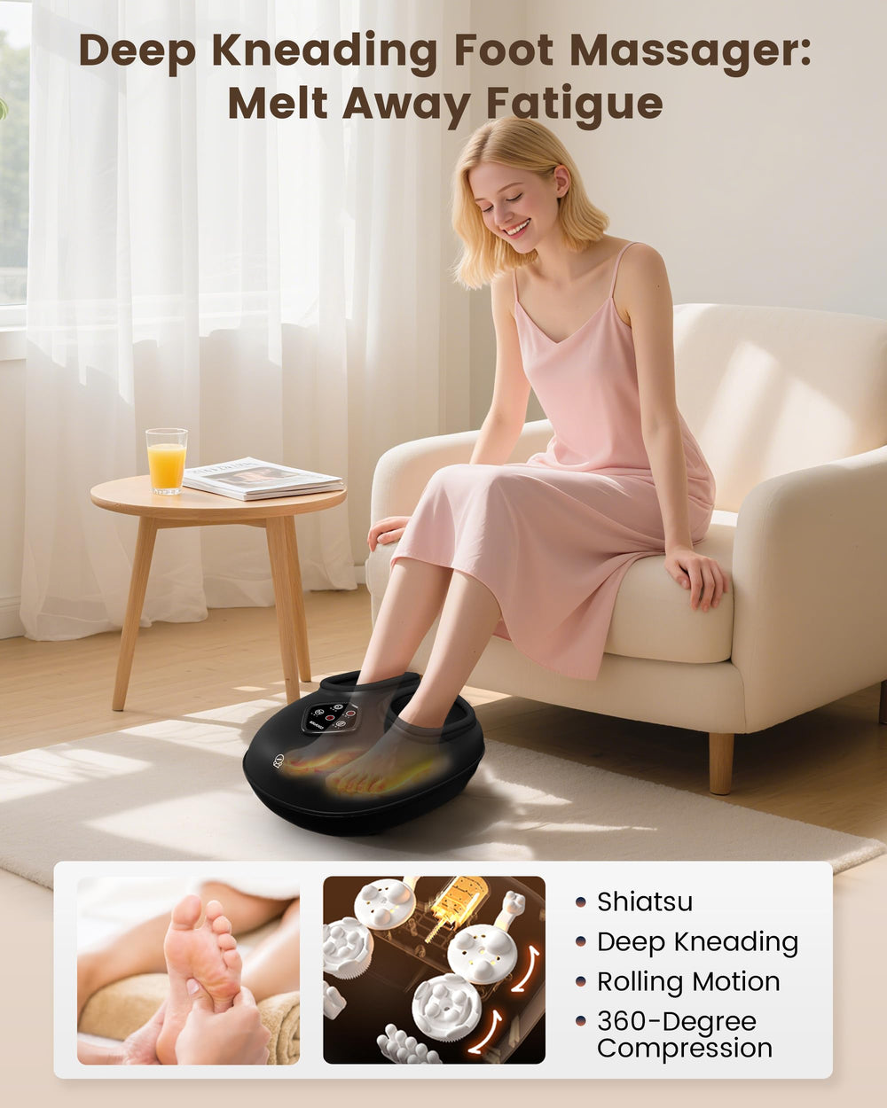 COMFIER foot massager's shiatsu kneading targets arches and soles for comfort.