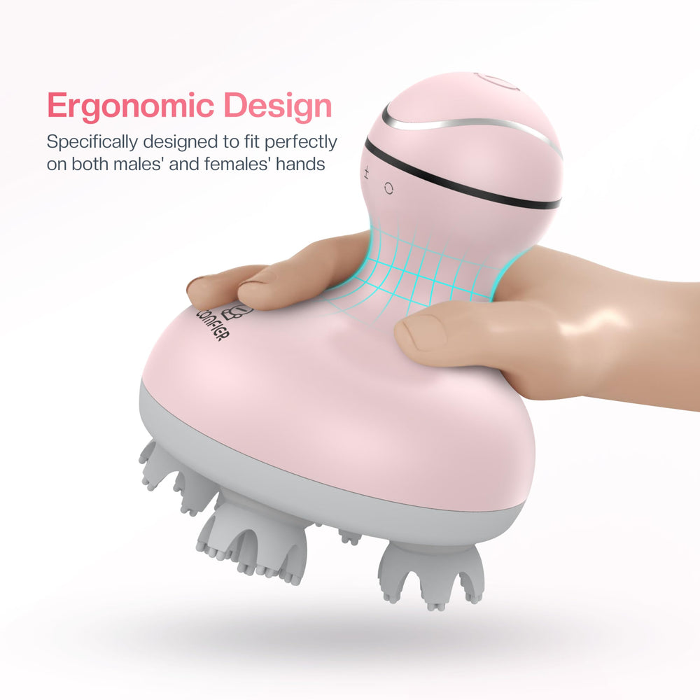 COMFIER scalp massager uses a rechargeable base for cordless use.