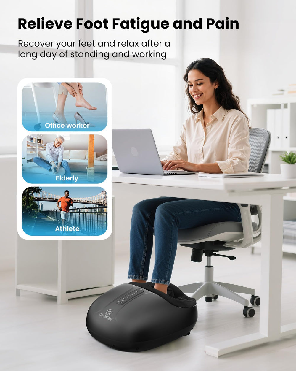 COMFIER heated foot massager warming arches for cozy comfort.