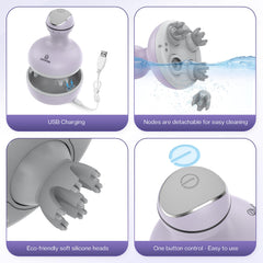 COMFIER massager used on head, neck, and back for versatile relief.