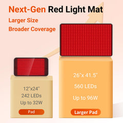 Comfytemp red light therapy mat shows 560 LEDs for dense, even coverage.