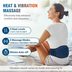 Comfytemp back wrap massage mode closeup shows soothing vibrations