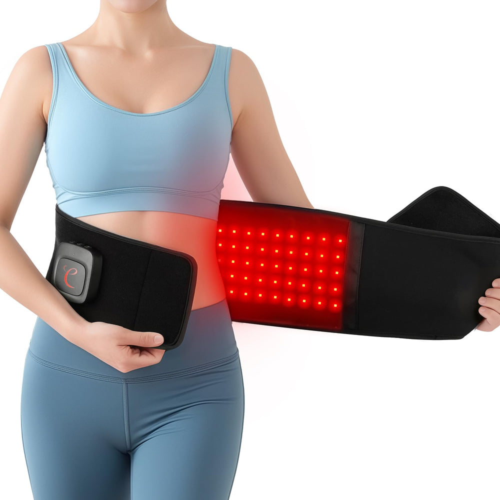 Comfytemp cordless red light belt front view for convenient at-home relief.