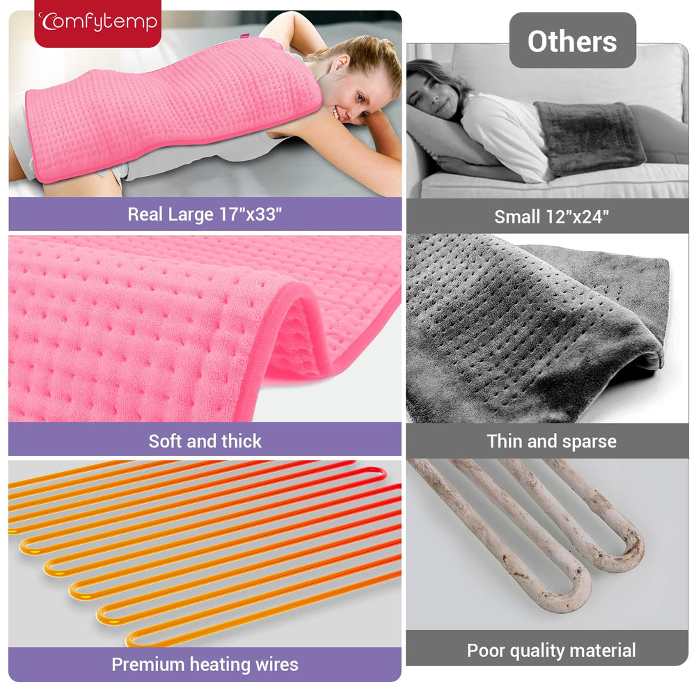 Comfytemp extra large heating pad ultra-soft flannel fabric for cozy warmth