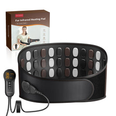 Comfytemp Far Infrared Back Heating Pad wrapped around the lower back for deep warmth at home.