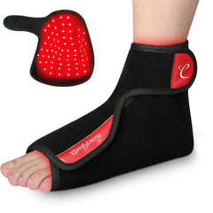 Comfytemp foot wrap in use for convenient home red light therapy.