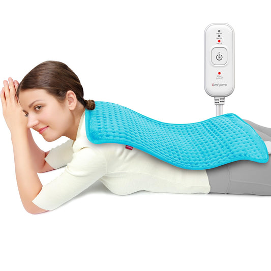 Comfytemp heating pad covers back and shoulders for soothing warmth after activity.