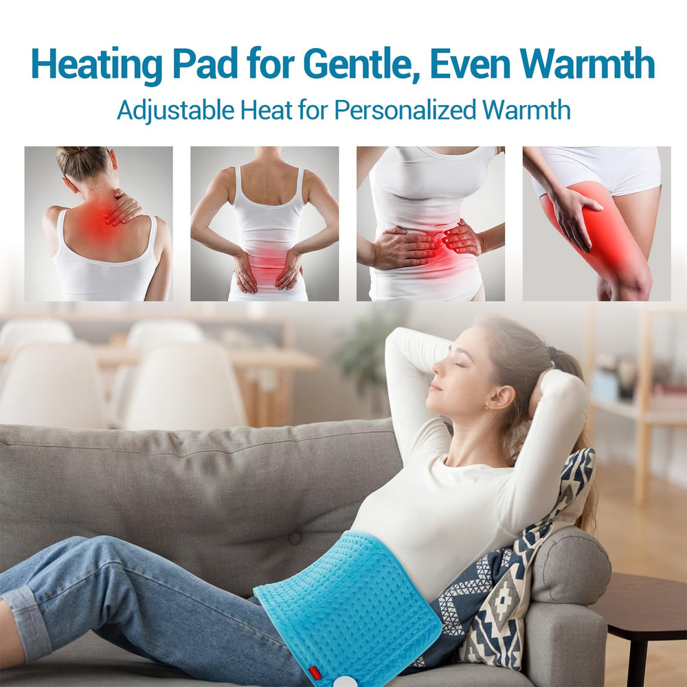 Comfytemp 12x24 heating pad delivers full-body comfort on couch or bed.