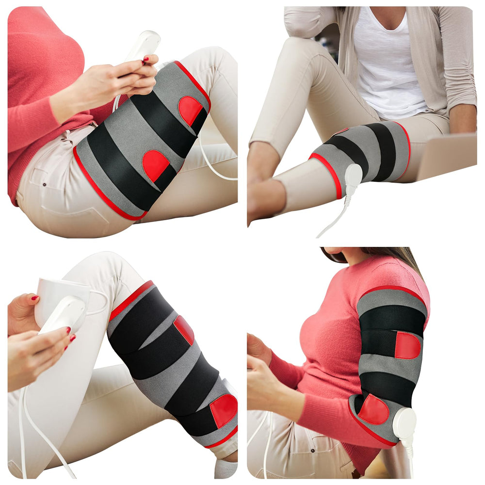 Comfytemp leg heating pad wrap shown on leg for soothing warmth