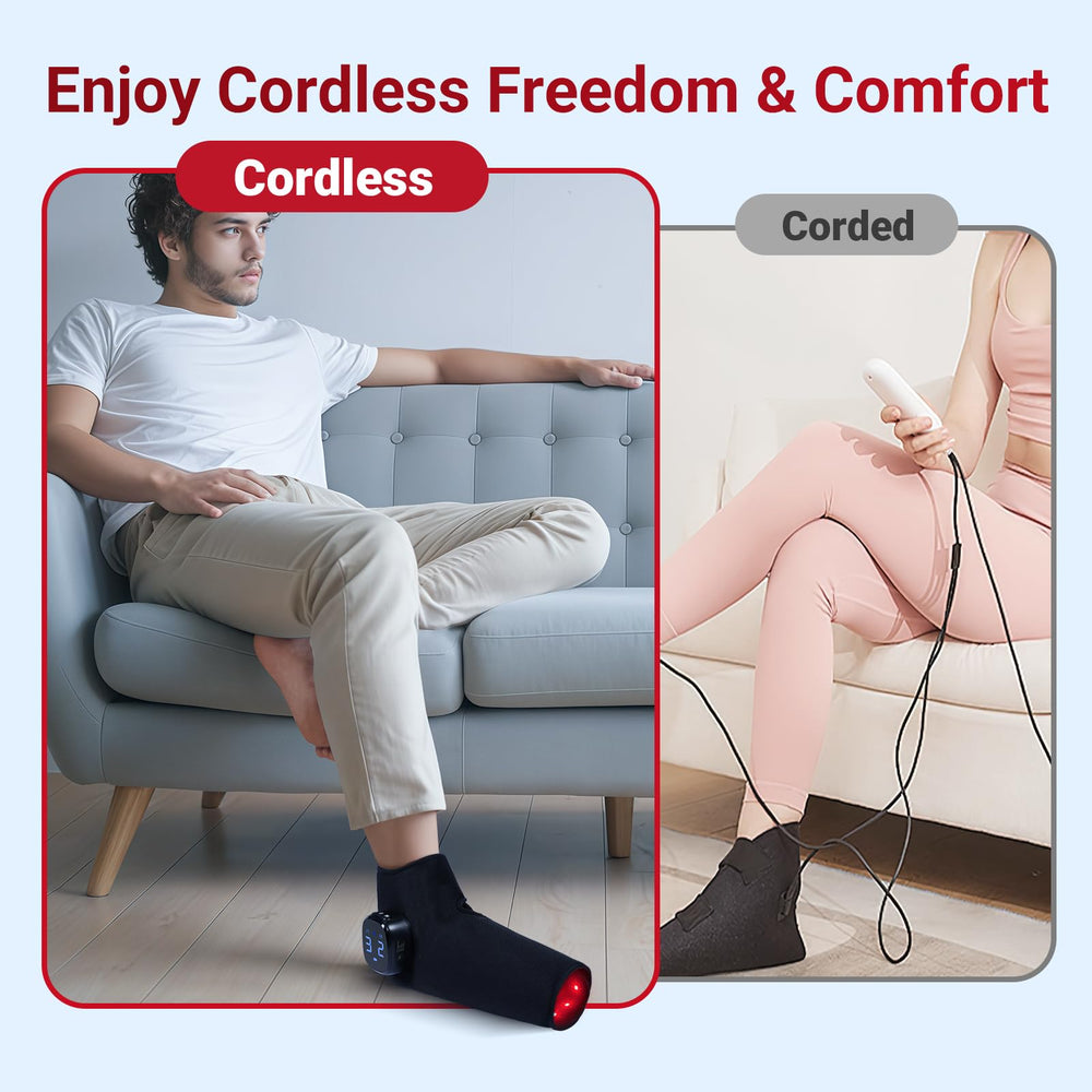 Comfytemp near-infrared therapy targets deeper muscles for relaxed heel and toe.