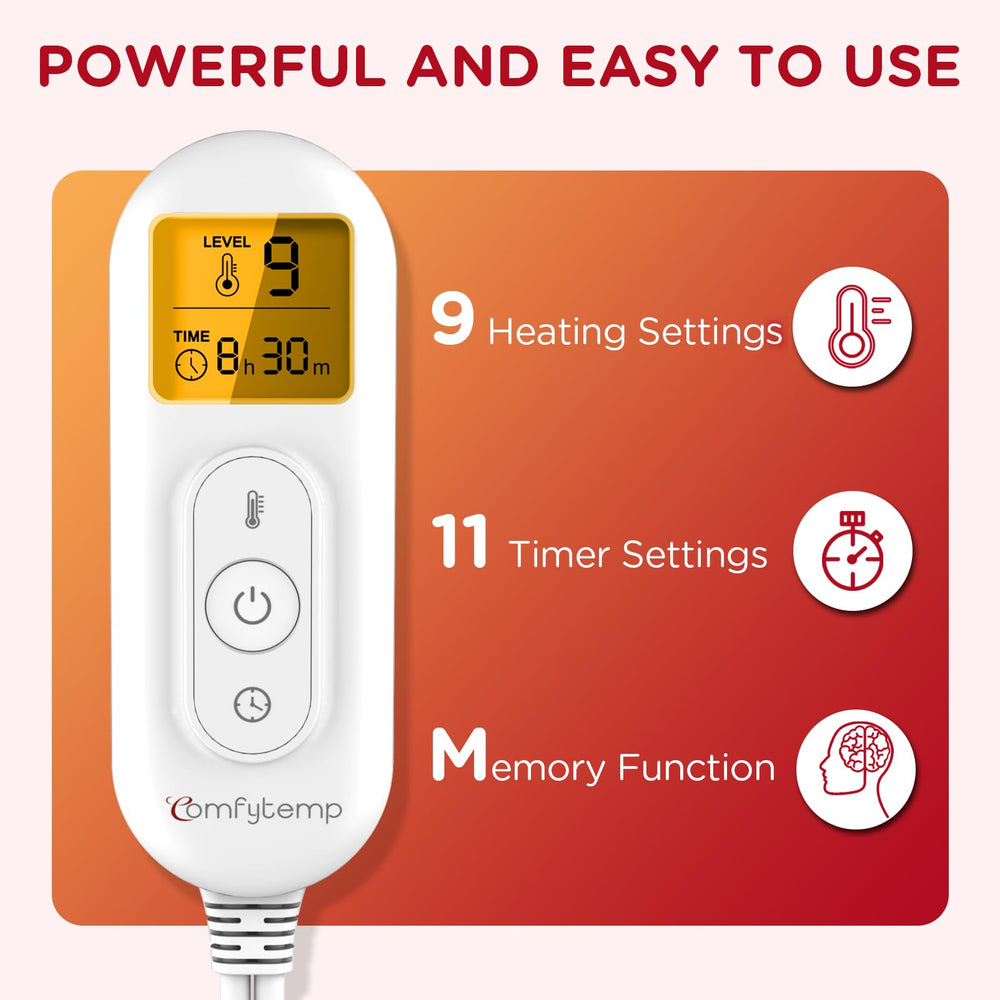 Comfytemp nine-heat-settings with LED display lets you tailor warmth.