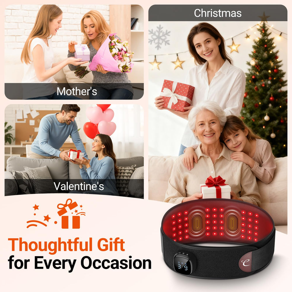 Comfytemp red light belt in use during work supports hands-free relaxation.