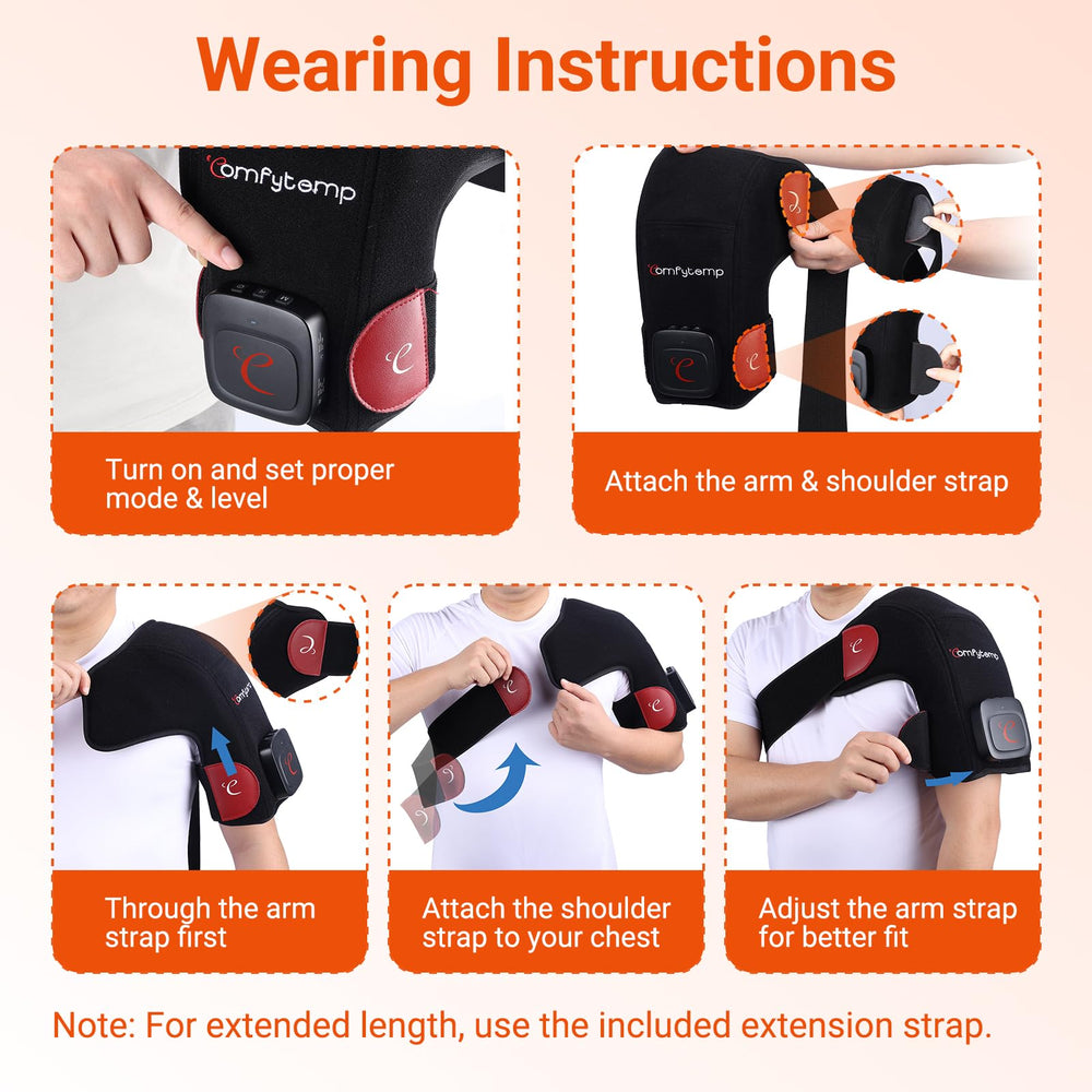 Comfytemp shoulder wrap with extension strap expands size options