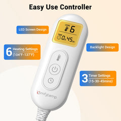 Comfytemp six-heat-settings control panel offers customizable comfort sessions.