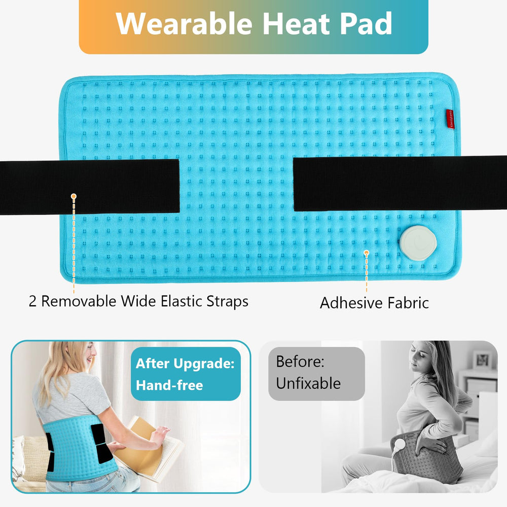 Comfytemp wearable heating pad soft-flannel side provides gentle coziness.