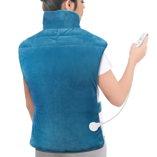 Comfytemp weighted heating pad provides full back coverage for neck and back warmth.