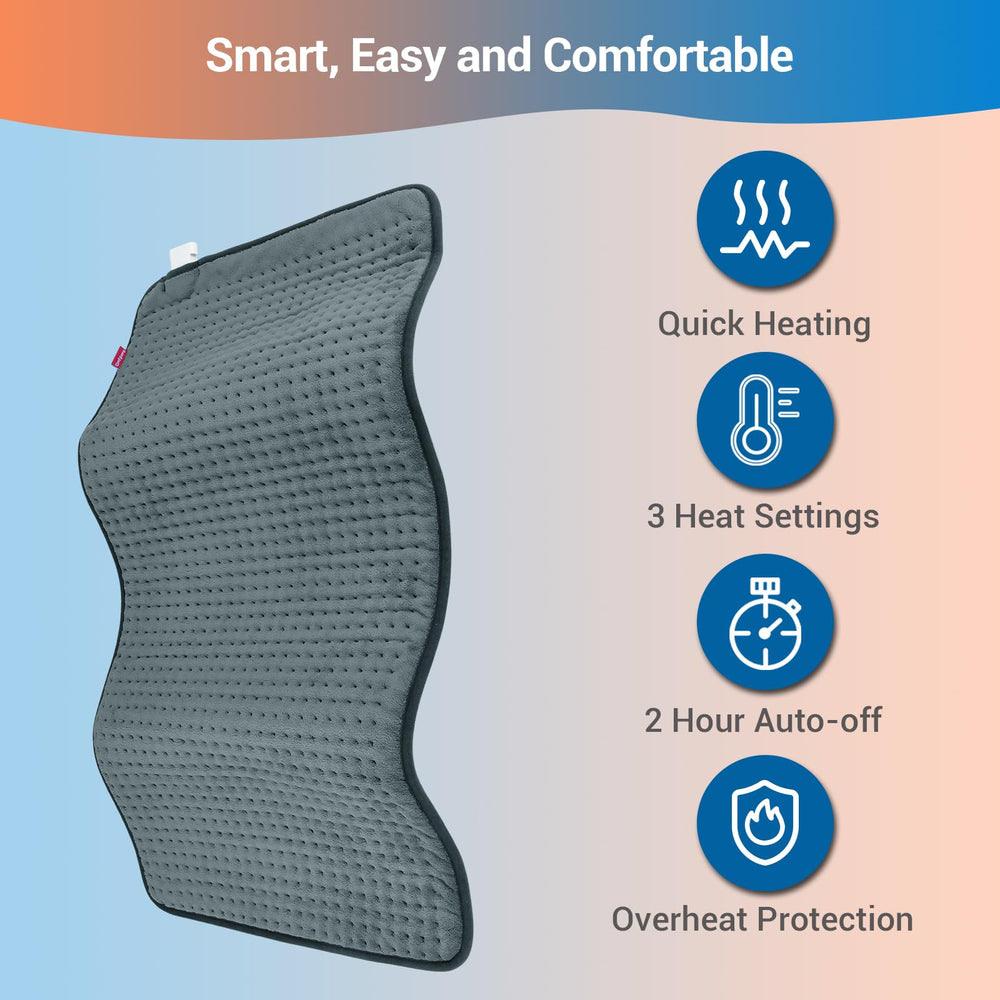Comfytemp XL heating pad with three heat settings for personalized comfort