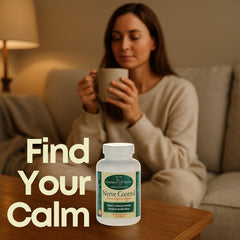 Common Sense Herbal Products Nerve Control bottle on a wooden table with soft lighting.