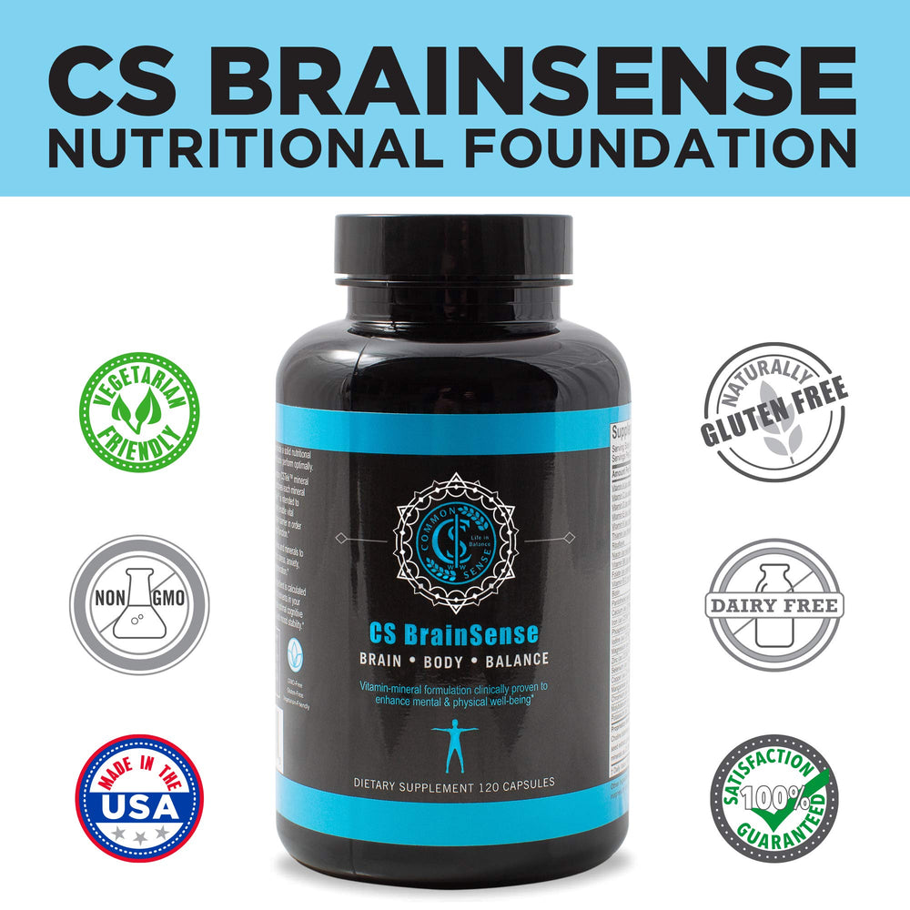 Pouring BrainSense bottle illustrating easy daily dosing for focus and mood.