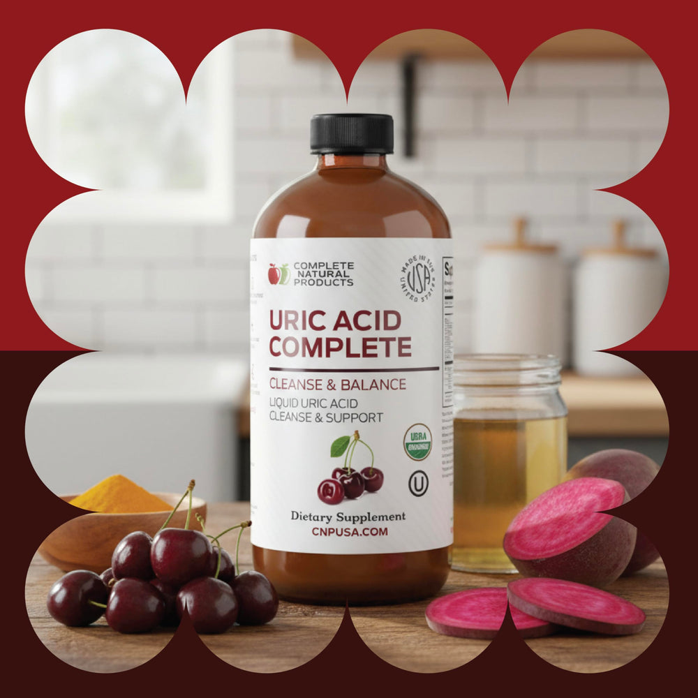 Complete Natural Products Uric Acid Complete ingredient label shows natural, kosher, organic inputs.