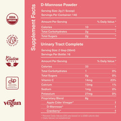Complete Natural Urinary Tract Bundle ingredients list includes cranberry and D-Mannose for daily support.