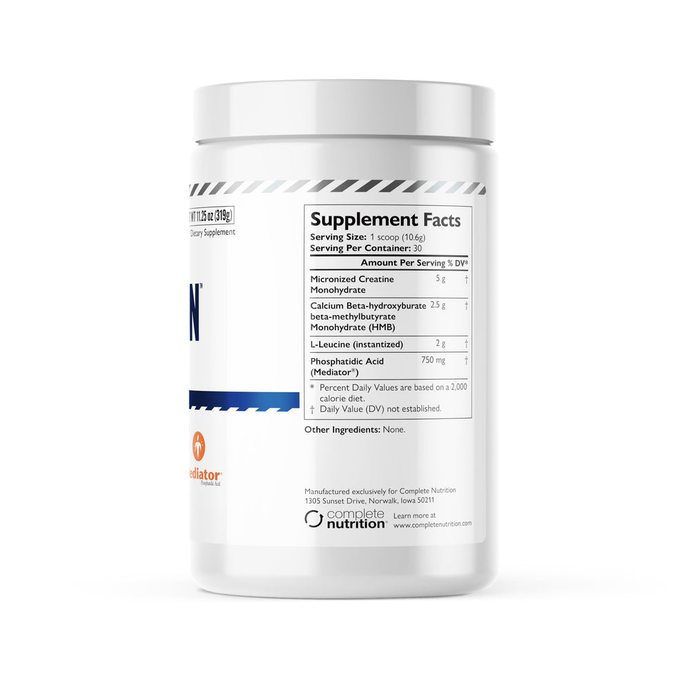 Complete Nutrition Alpha Gain label close-up showing key ingredients for lean performance